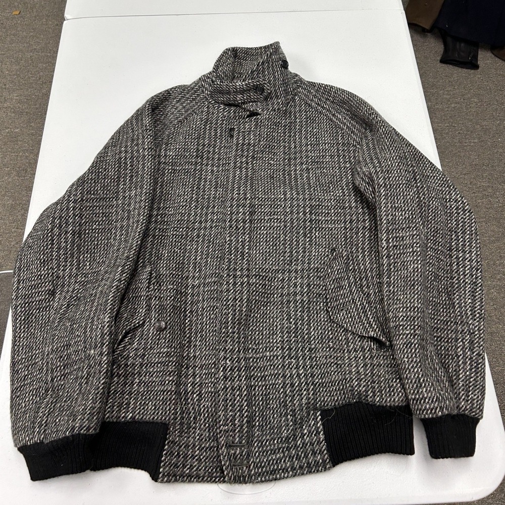 Burberrys Bomber Jacket Mens M Grey Wool Tweed Vintage Prorsum Funnel Neck